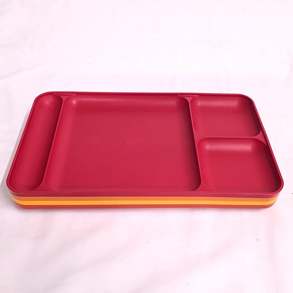 Tupperware Divided Lunch Trays 4pc Set Harvest Red Orange Yellow 1535-3 Vintage